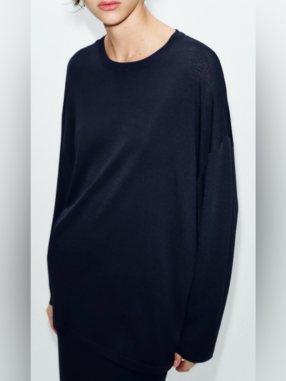 Zara Oversized Fine Knit Sweater in Rich Navy